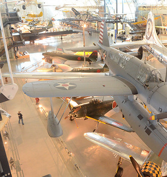 Steven F. Udvar-Hazy Center: South hangar panorama, such as Vought OS2U-three Kingfisher seaplane, B-29 Enola Gay, amongst other people